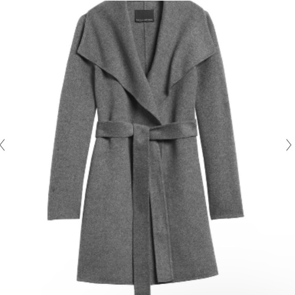 NWOT Women’s Banana Republic Gray Coat Banana Republic W/Wide Lapel & Tie Waist - Picture 2 of 8